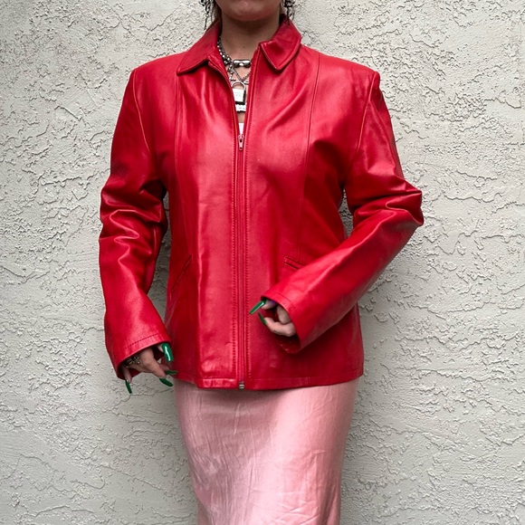 Vintage Red Leather Moto Jacket, Made in Italy - Picture 5 of 10